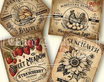 Vintage Kitchen Labels: Printable Jar Labels, Farmhouse Decor (Digital Download)