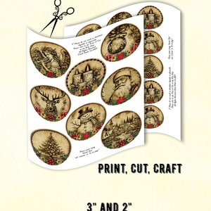 Vintage Christmas Round Tags, Printable Christmas Decor, 3 and 2 Tags ...