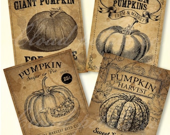 Vintage Pumpkin printable, fall autumn printable, pumpkin clipart, pumpkin seeds, pumpkin patch, pumpkin tags art digital download