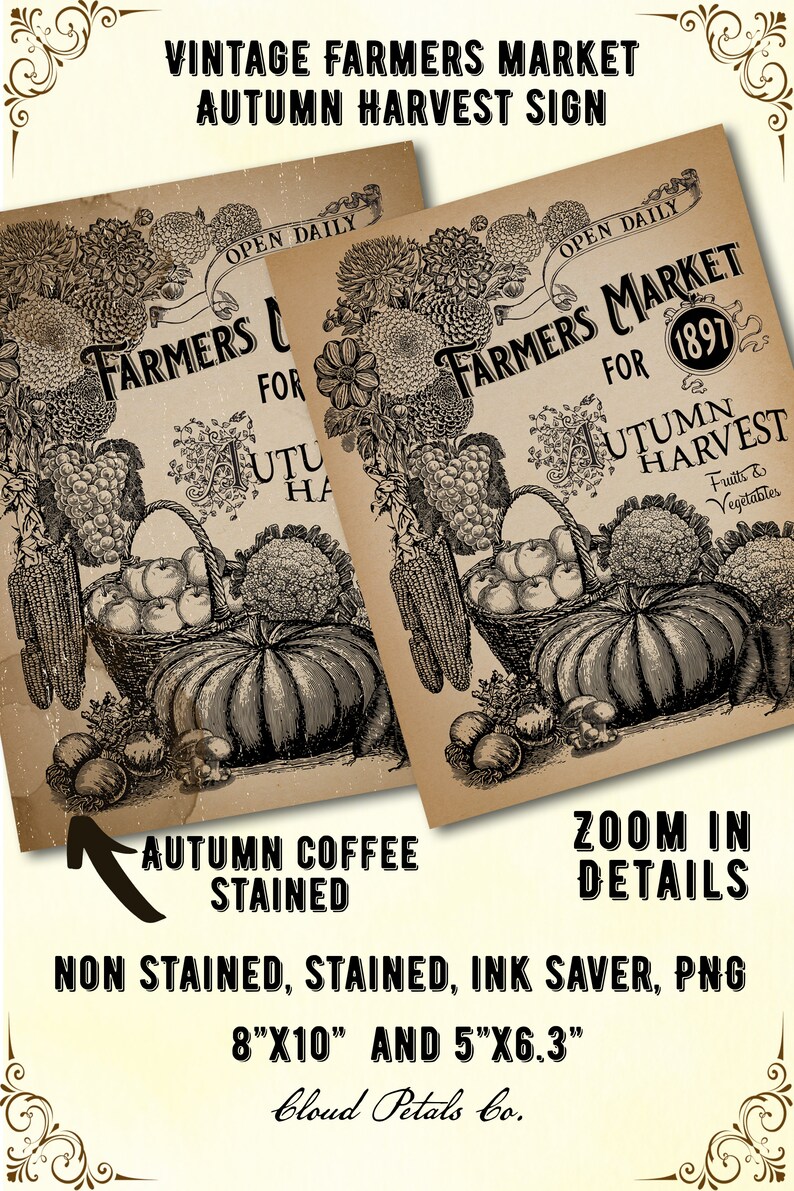 Vintage Farmers Market Sign Printable, Rustic Autumn Harvest Decor ...