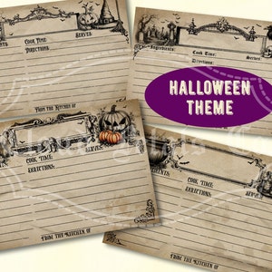 Vintage Halloween-receptenkaart, afdrukbaar 6 x 4 Halloween-decor, heksenkeukendecor, receptendagboek, doe-het-zelf, digitale download