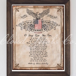 Stampabile vintage di The Star Spangled Banner, decorazione murale del 4 luglio, inno nazionale degli Stati Uniti primitivo, canzone patriottica americana
