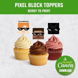 Pixel Block Party Cupcake Toppers: 1.5&quot; Square Printable | PDF Download