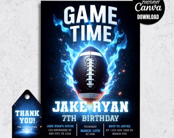 Football Birthday Invitation Template, Sports Theme Party Invite, Editable Canva Invitation, 5x7 Digital Download