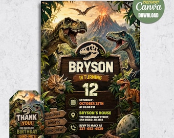Editable Dinosaur Birthday Invitation, T-Rex Jurassic Party Invite (Digital Download)