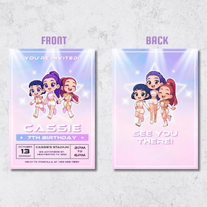 Kpop Chibi Idol Birthday Invitation, 5x7 Editable Canva Template (Digital Download) image 2