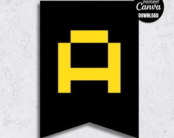 Retro Arcade Birthday Banner, Pixel Art Video Game Party Decor (Digital Download)