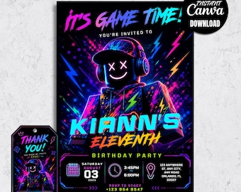 Roblox Game Time Birthday Invitation, Blocky Party Invite (Digital Download)