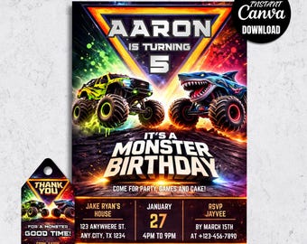 Monster Truck Birthday Invitation, Smash Crash Party Invite, Epic Truck Bash (5x7 Digital Download)