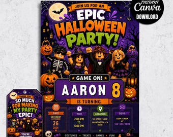 Roblox Halloween Party Invitation Template, Spooky Costume Party (Digital Download)