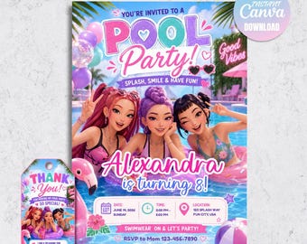 Kpop Girls Pool Party Invitation, Summer Birthday Invite (Digital Download)
