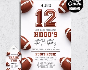 Football Birthday Invitation, Modern Sports Party Invite, Editable Canva Template (Digital Download)