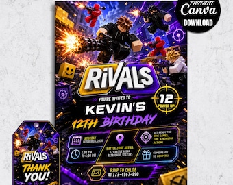 Roblox Rivals Invitation Boy, Gamer Party Invite, Kids Canva Template (Digital Download)