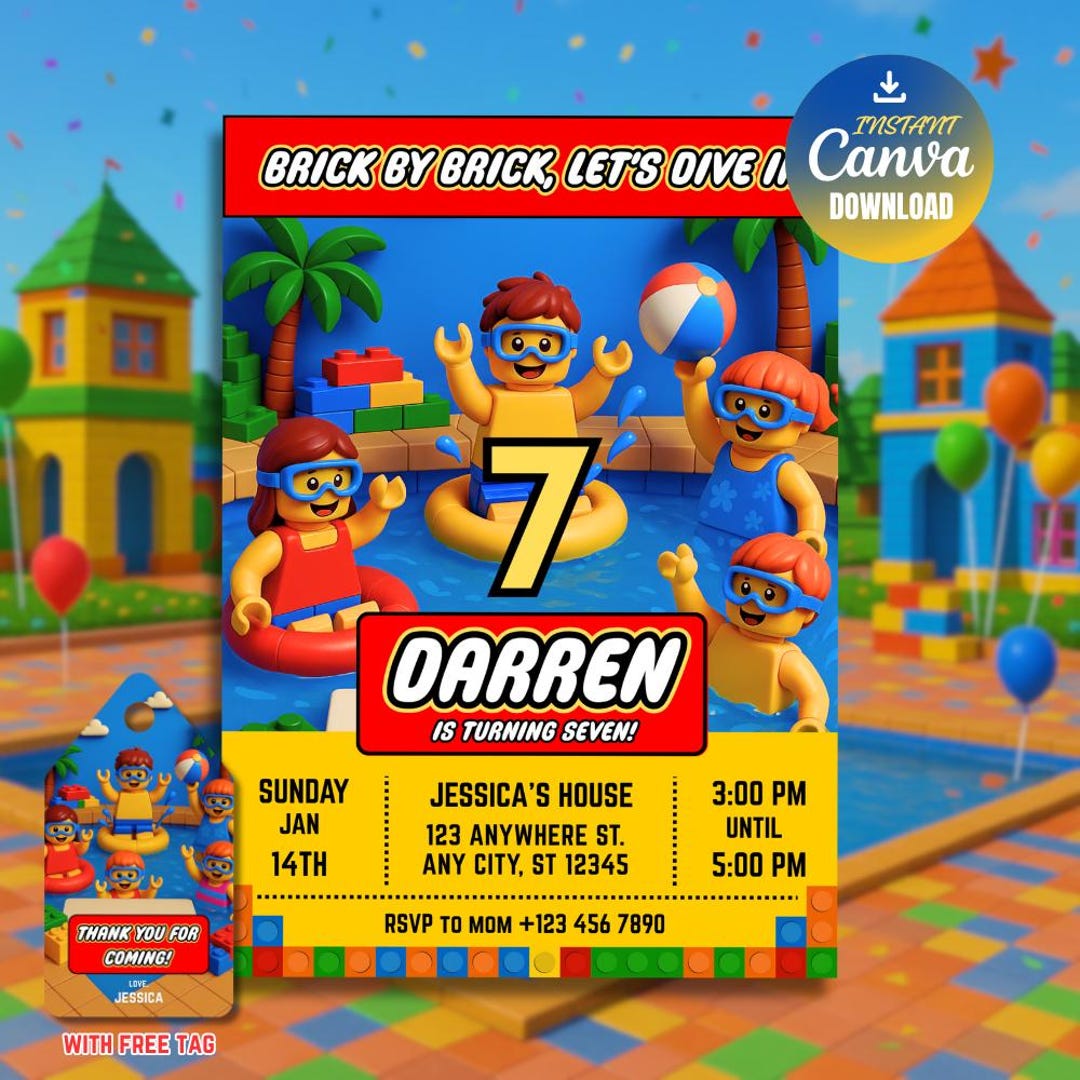 Editable LEGO Birthday Invitation, LEGO Birthday Invitation, Gamer ...
