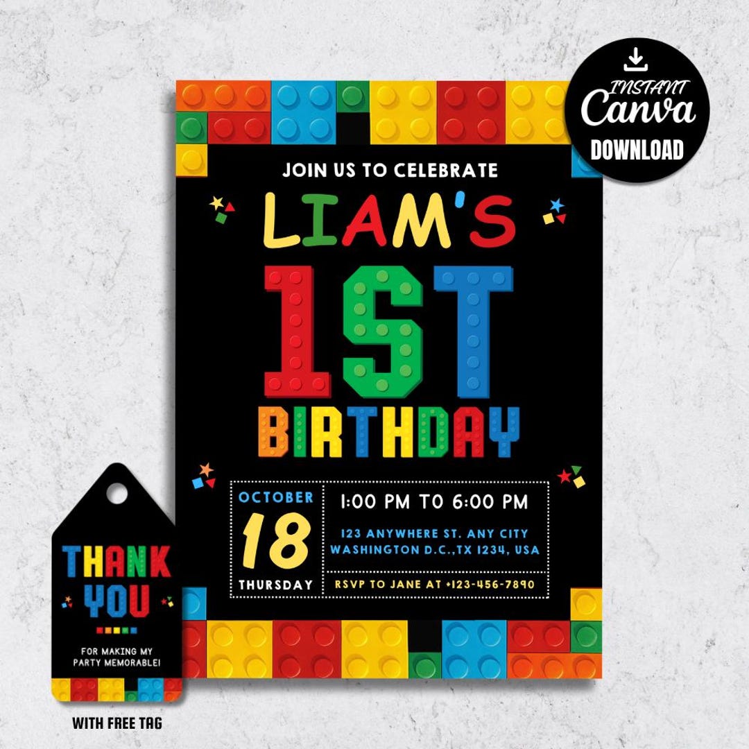 Invitation Block Design Building Blocks Birthday Invitation Template, Kids Blocks Party Invite ...