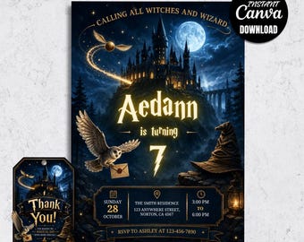 Wizardry Birthday Invitation, Magical Castle Party (Digital Download)