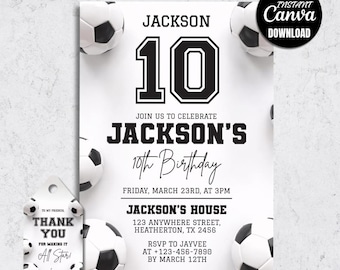 Soccer Birthday Invitation, Modern Kids Sports Party Invite (Digital Download)