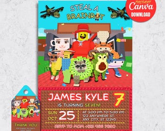 Sammy Brainrot Birthday Invitation, Meme Gamer Party Invite (Digital Download)