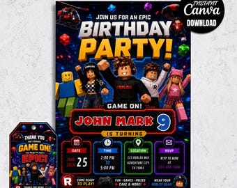 Roblox Epic Birthday Party, Gamer Kid's Invite, Arcade Party Gaming ( Digital Download)