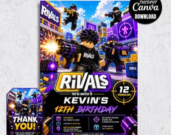 Roblox Rivals Invitation Boy, Gamer Party Invite, Kids Canva Template (Digital Download)