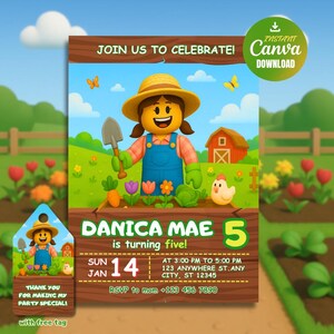 Faire pousser une fille d'invitation d'anniversaire de jardin modifiable Roblox | Faire pousser un thème de jardin | Fête d'enfants | Modèle de toile 5 x 7 | Téléchargement numérique