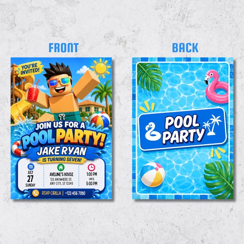 Roblox Summer Pool Party Invitation, Editable Kids Birthday Invite (Digital Download) image 2