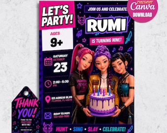 Kpop Printable Digital Birthday Invitation for Kids, Editable Canva Template (Digital Download)