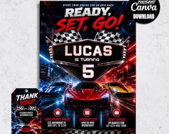 Race Car Birthday Invitation, Fast One Racing Party Template (Digital Download)