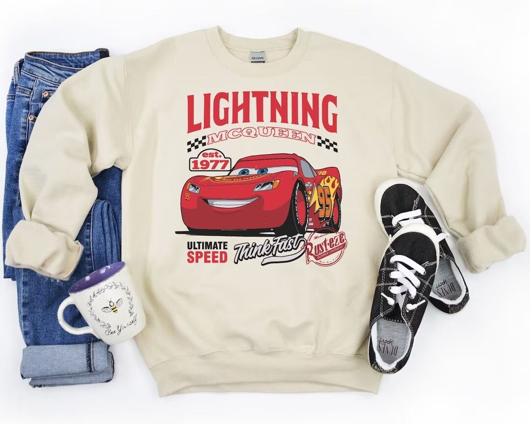 Retro Lightning Mcqueen Sweatshirt, Pixar Cars Movie Shirt, Disney