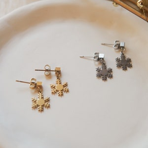 Snowflake Cube Stud Earrings | Stainless Steel Earrings | Holiday Earrings | Christmas Earrings | Winter Earrings | Metal Jewelry