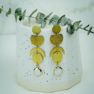 Moon Brass Dangle Earrings: White Pearl Bohemian Earrings
