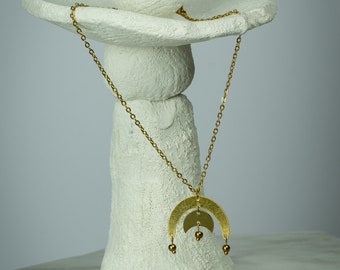Brass Crescent Moon Necklace: Celestial Layering Necklace, 22" Cable Chain