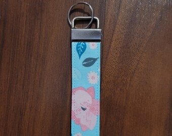 Light Blue Floral Key Fob