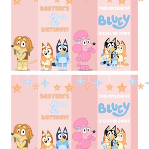 Pink Blue y Juice Label,Bluey Birthday,Blue y Food Label,Blue y Party,Blue y Birthday invitation,Blue y Juice Box Label, Blue y Drink Label