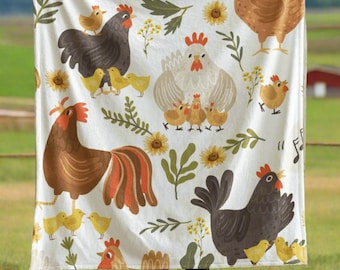 Chicken Print Blanket: Soft Farm Animal Throw, Nursery Bedding