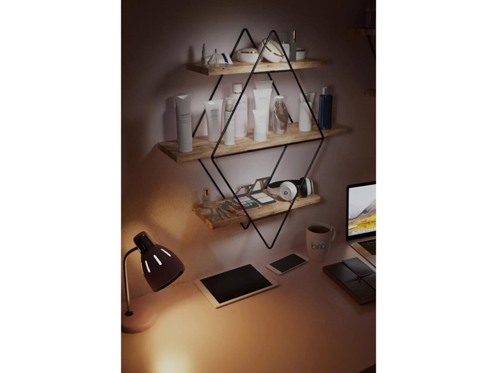 3 Tiers Geometric Wall Shelves Floating Wooden Shelf Unit Etsy