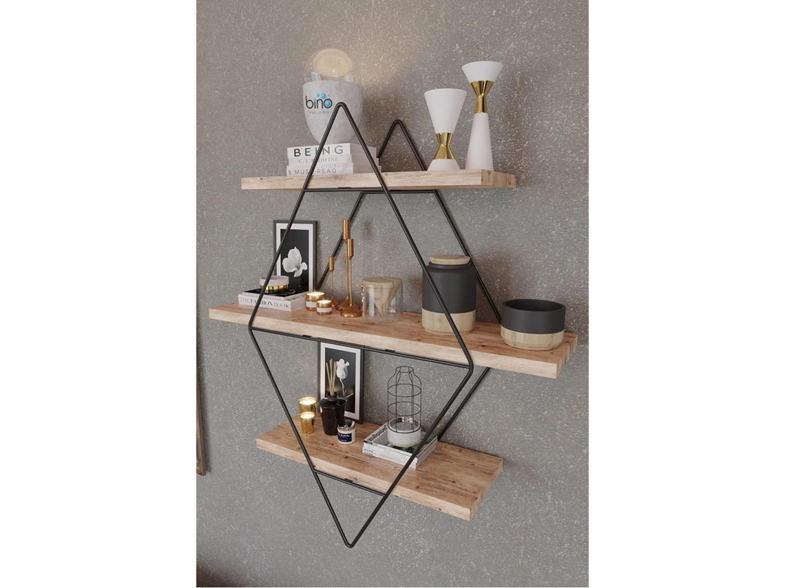 3 Tiers Geometric Wall Shelves Floating Wooden Shelf Unit Etsy