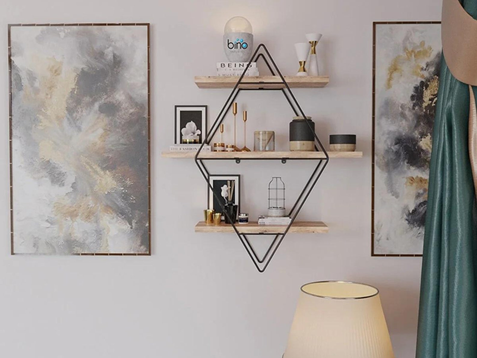 3 Tiers Geometric Wall Shelves Floating Wooden Shelf Unit Etsy