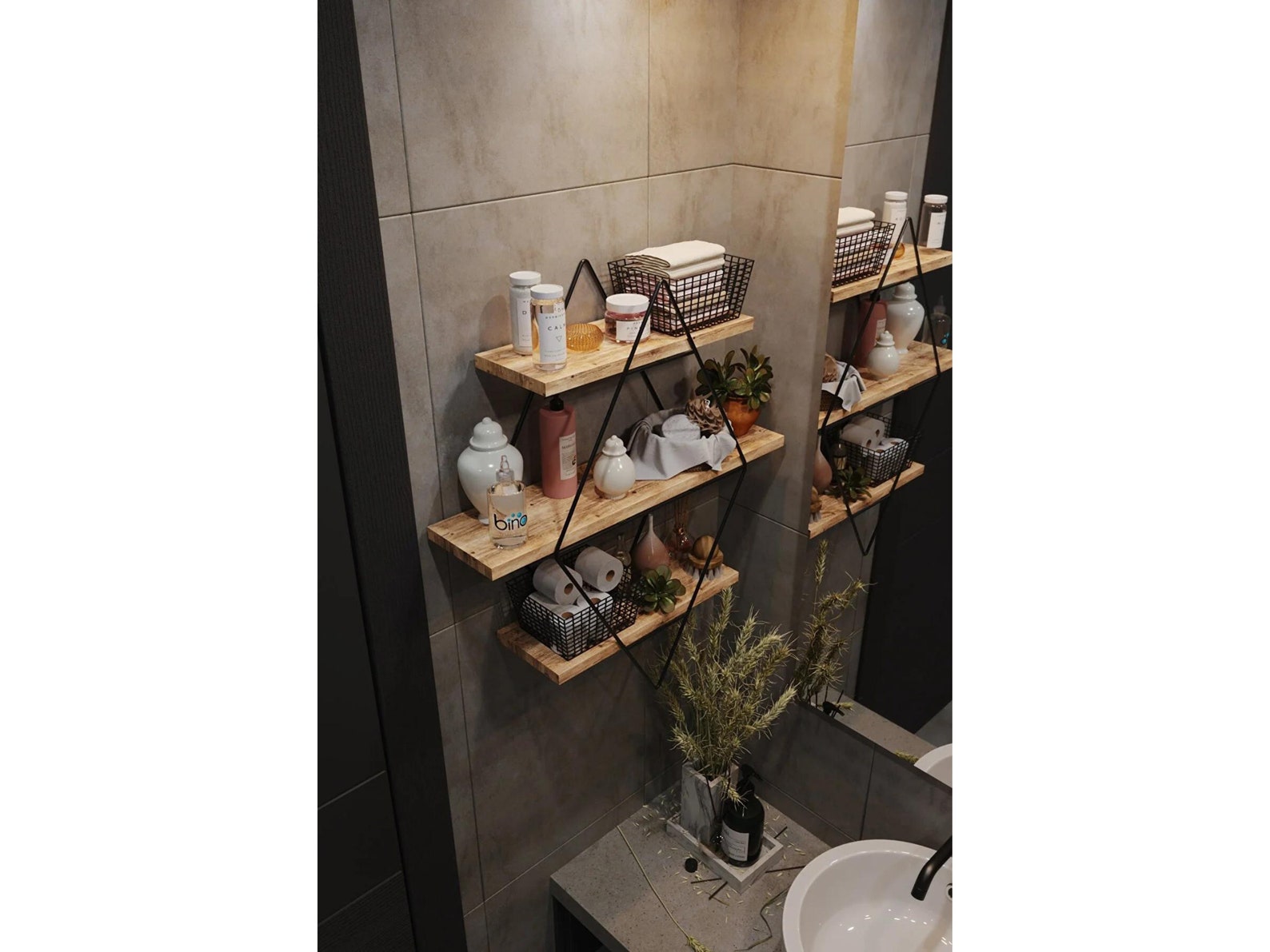 3 Tiers Geometric Wall Shelves Floating Wooden Shelf Unit Etsy