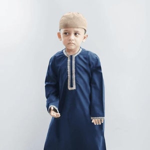 Kids embroidered thobe, Navy blue thobe