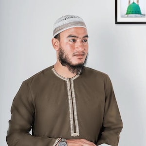 Brown embroidery thobe | Designer thobe for men | Islamic clothing | Tailored For Your Size