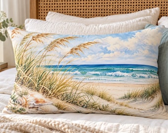 Seashell Watercolor Conch Pillow | Lumbar Pillow
