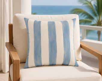 Fodera per cuscino a righe blu stile cabana, cuscino decorativo a righe in stile costiero, arredamento per casa al mare, cuscino Nantucket, arredamento per cottage costiero