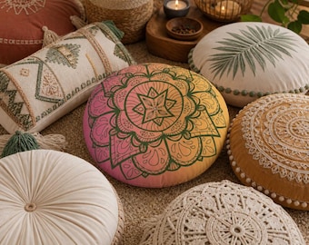 Tufted Floor Pillow, Round Cushion, Throw Pillow