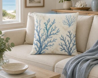 Fodera per cuscino Blue Medallion, cuscino decorativo con stampa a blocchi a tema costiero, decorazione Grandmillennial, cuscino blu e bianco per casa al mare, decorazione in stile cottage