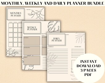 Minimalist Monthly, Weekly And Daily Planner Bundle  *BEIGE EDITION*