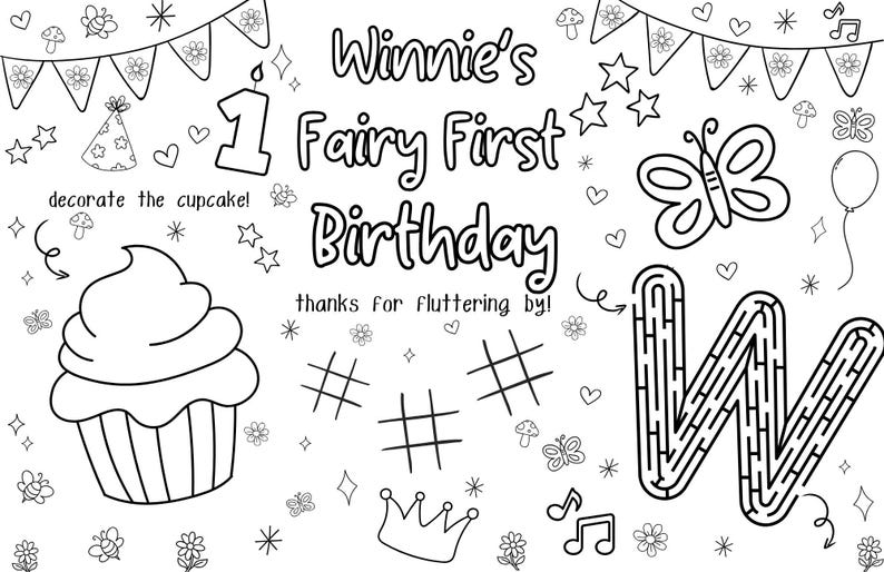 Fairy First Birthday Coloring Sheet - Etsy