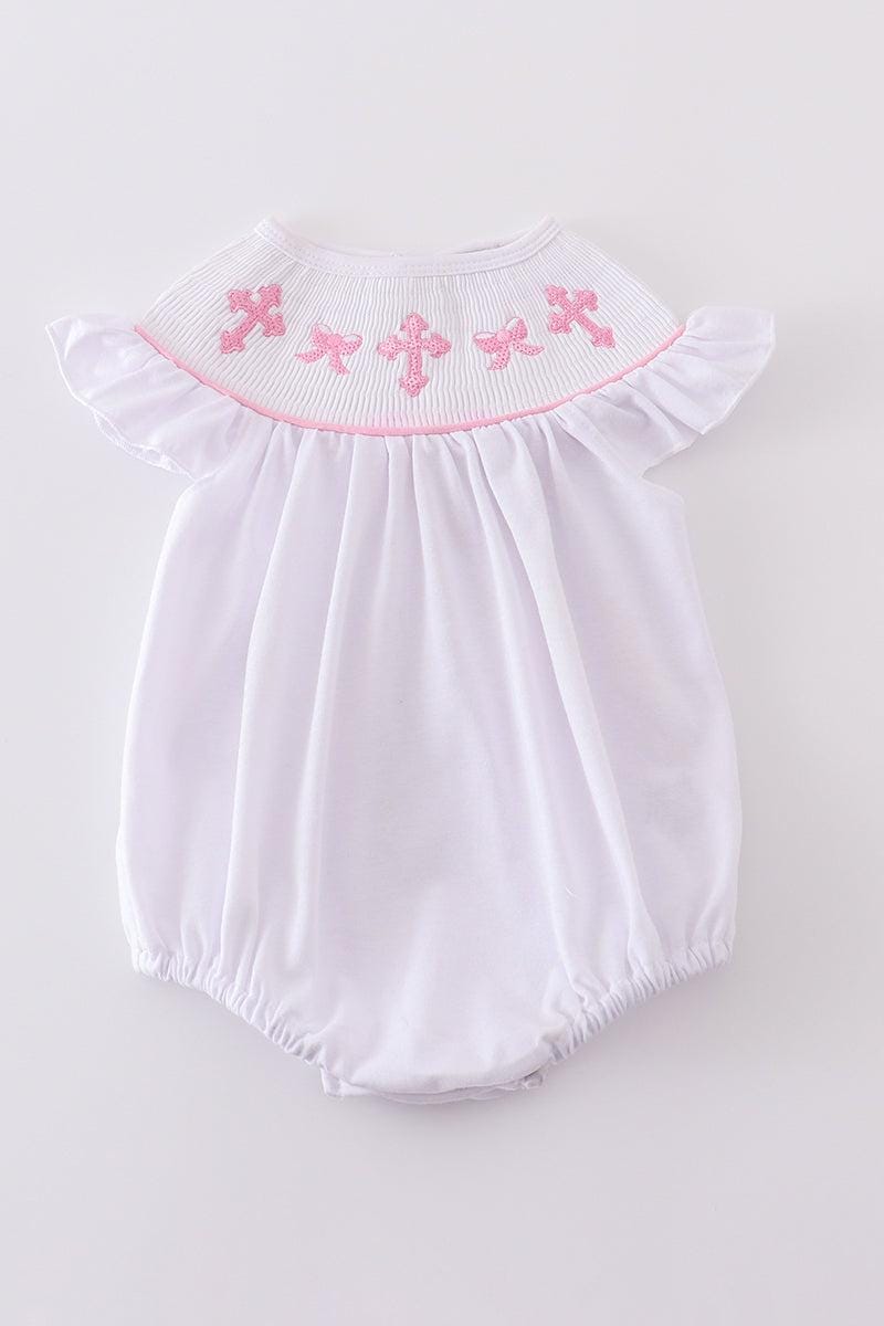 Pink Bows Cross Church Embroidery Girl's Bubble
