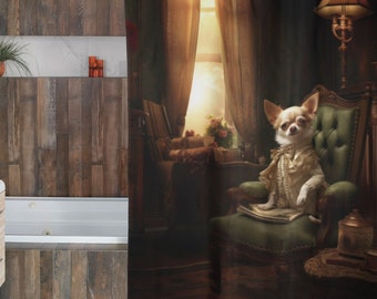 Chihuahua shower curtain dog bathroom decor for dog in clothes print dark Victorian art