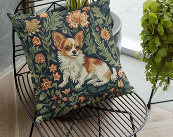 William Morris inspired Chihuahua pillow cushion throw pillow whimsical chihuahua Floral Garden william morris decorator pillows